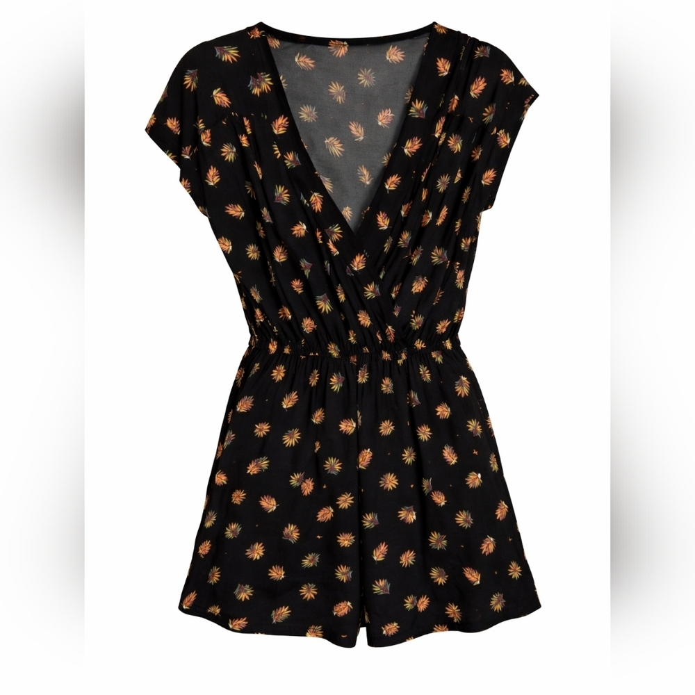 Simply Styled by Sears Black Leaf Print Romper | Size Large